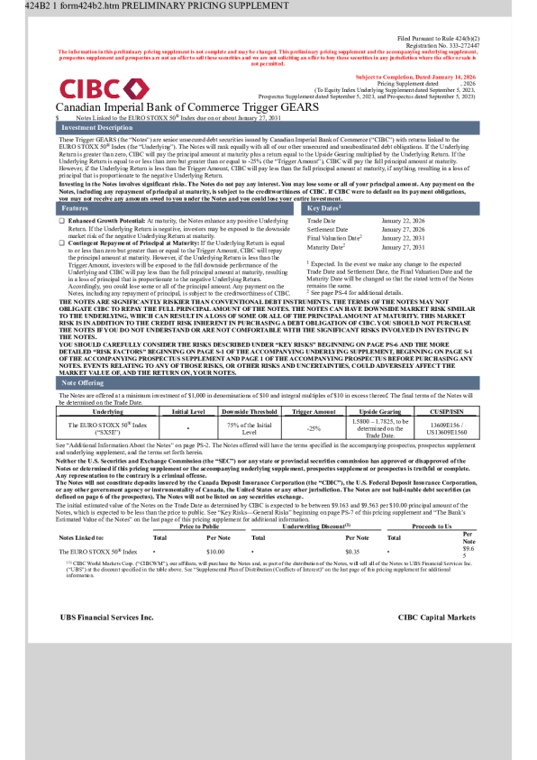 加拿大帝国商业银行美股招股说明书(2026-01-14版)