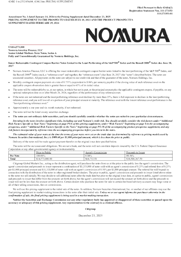 野村控股美股招股说明书(2026-01-14版)