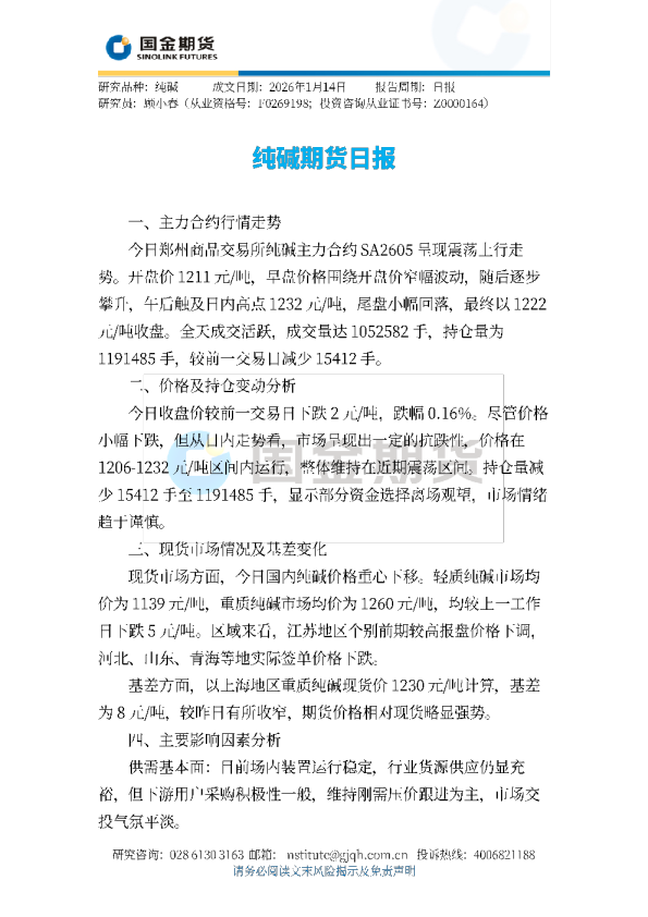 纯碱期货日报