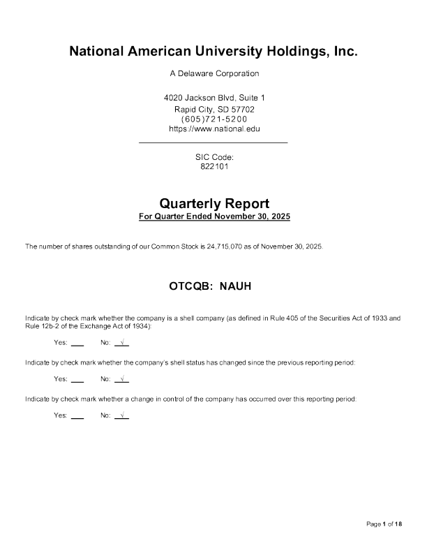 National American University Holdings Inc 2025年度报告
