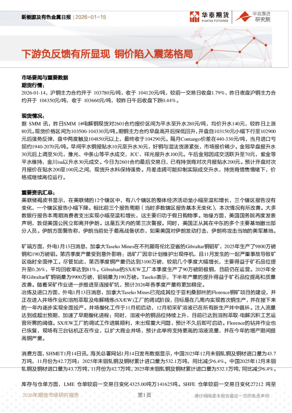 新能源及有色金属日报:下游负反馈有所显现 铜价陷入震荡格局