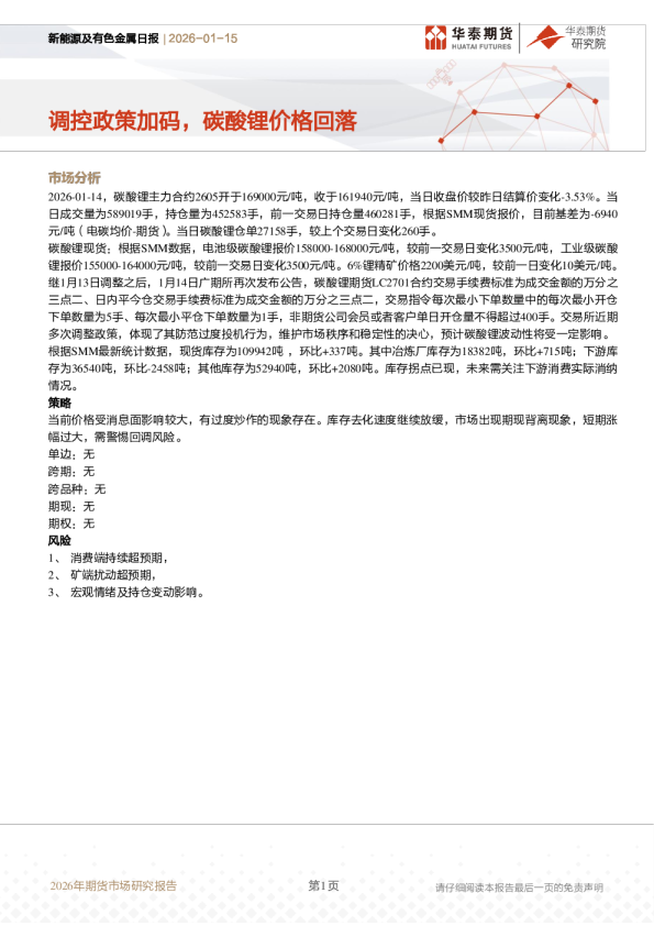 新能源及有色金属日报：调控政策加码，碳酸锂价格回落