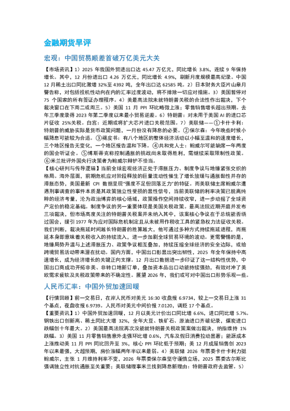 南华期货丨期市早餐2026.01.15