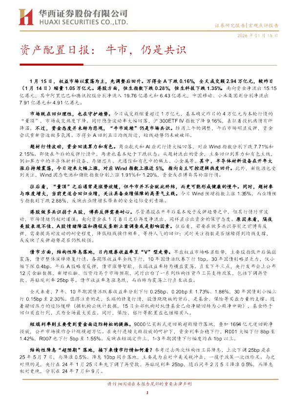 资产配置日报：牛市，仍是共识