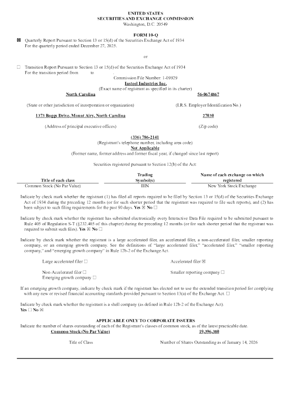 Insteel Industries Inc 2026年季度报告