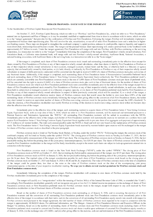 FirstSun Capital Bancorp美股招股说明书(2026-01-15版)