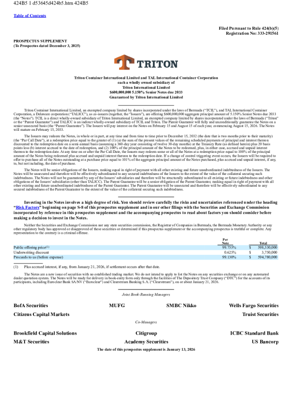 Triton International Ltd Series A Pfd美股招股说明书(2026-01-15版)