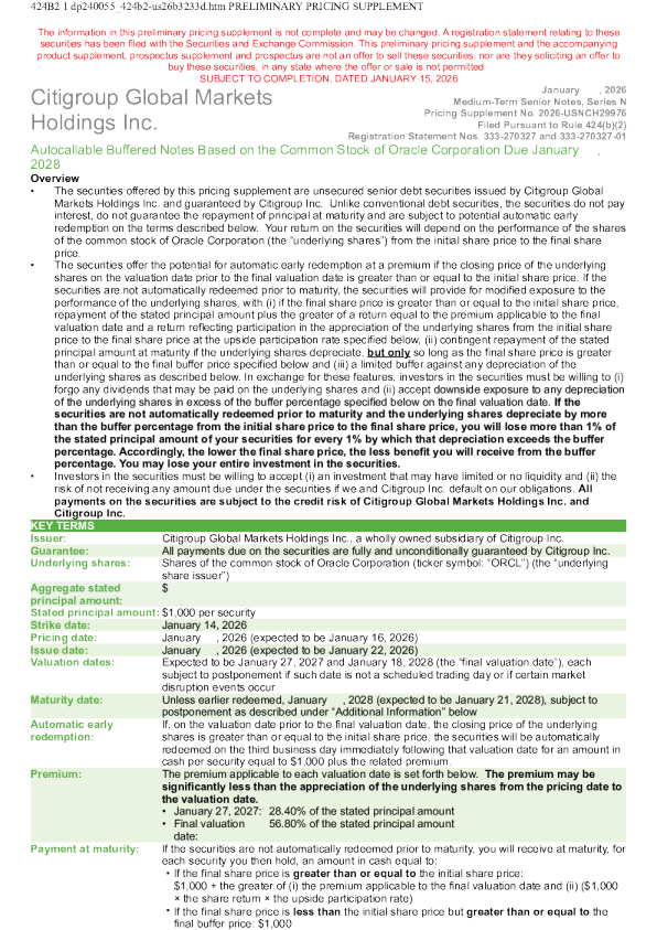 花旗集团美股招股说明书(2026-01-15版)