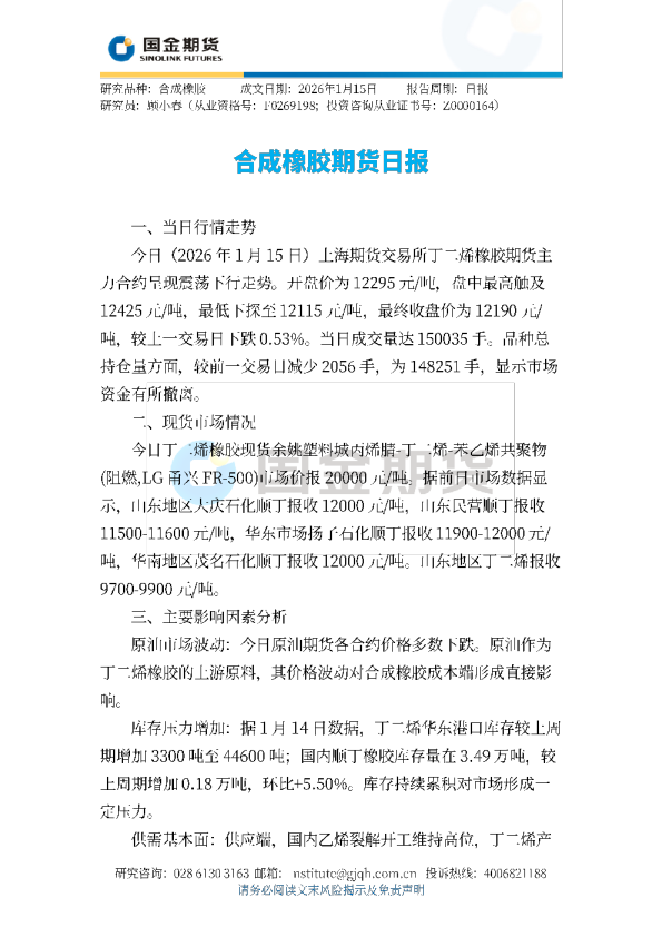 合成橡胶期货日报