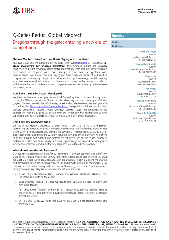 Q系列回归：全球医疗科技——巨龙破门；进入竞争新时代