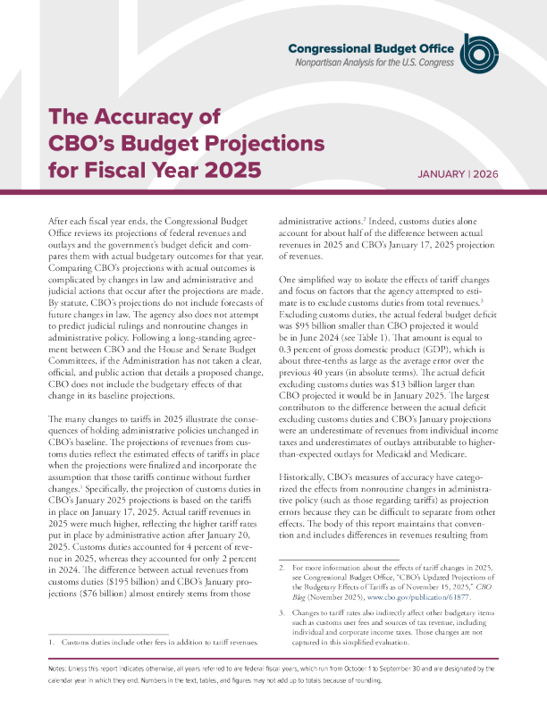 国会预算办公室2025财年预算预测的准确性