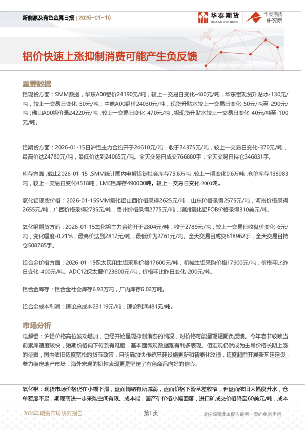 新能源及有色金属日报：铝价快速上涨抑制消费可能产生负反馈