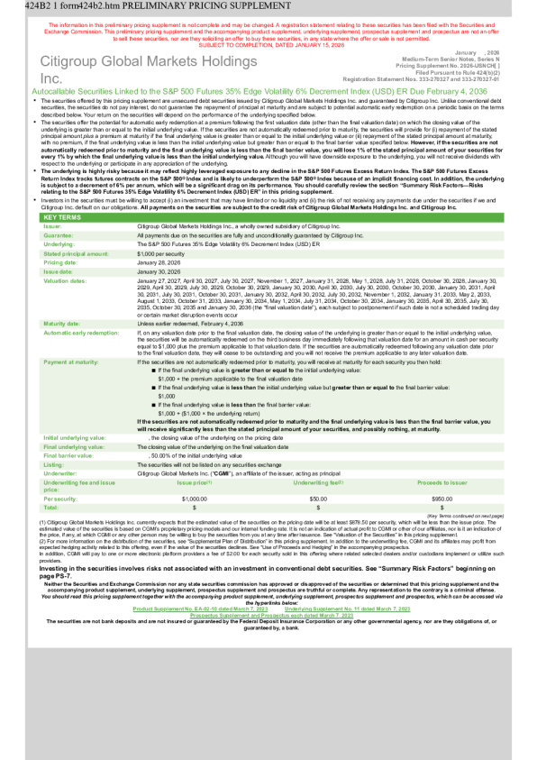 花旗集团美股招股说明书(2026-01-16版)