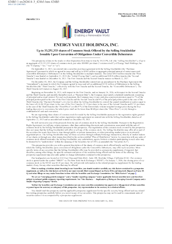 Energy Vault Holdings Inc美股招股说明书(2026-01-16版)
