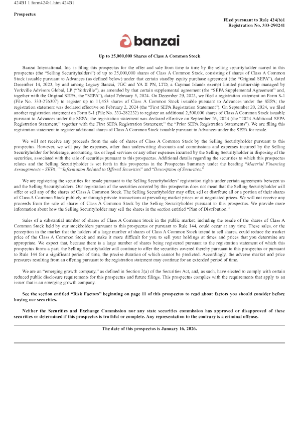 Banzai International Inc-A美股招股说明书(2026-01-16版)