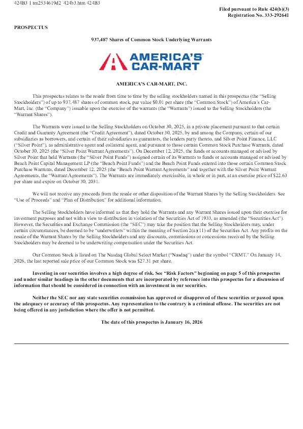 美国汽车行美股招股说明书(2026-01-16版)