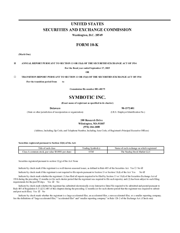 Symbotic Inc-A 2025年度报告