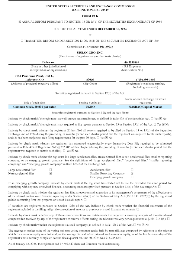 urban-gro Inc 2025年度报告