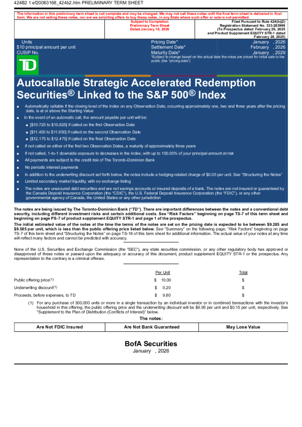 道明银行美股招股说明书(2026-01-16版)