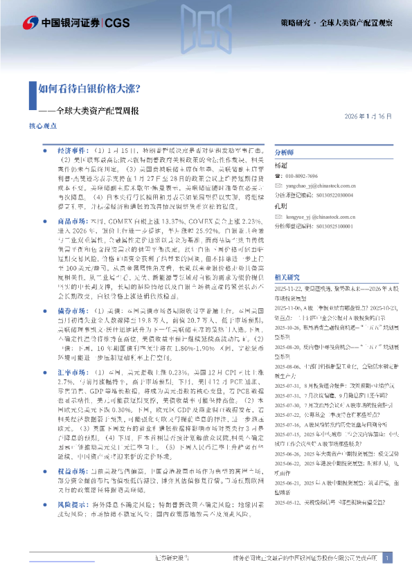 全球大类资产配置周报：如何看待白银价格大涨？