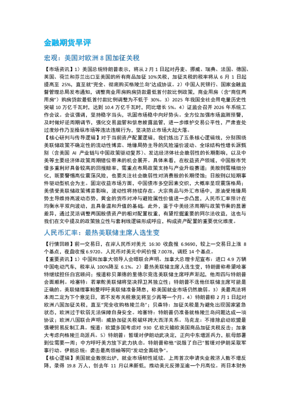 南华期货丨期市早餐2026.01.19