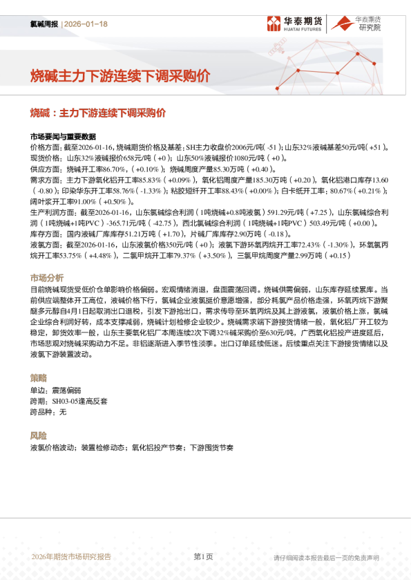 烧碱：主力下游连续下调采购价