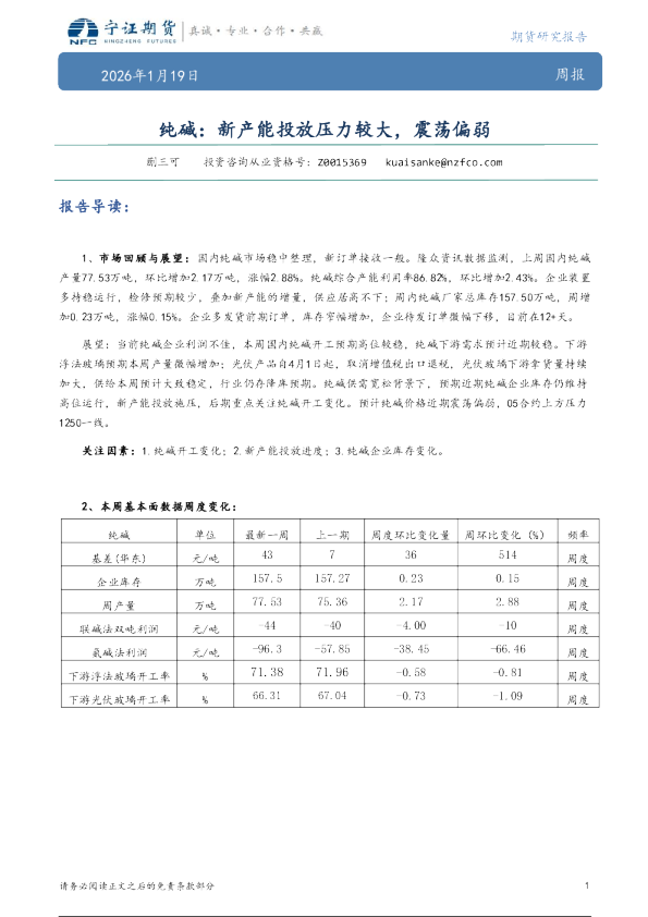 纯碱：新产能投放压力较大，震荡偏弱