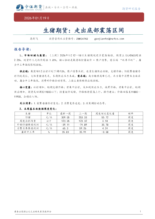 生猪期货：走出底部震荡区间