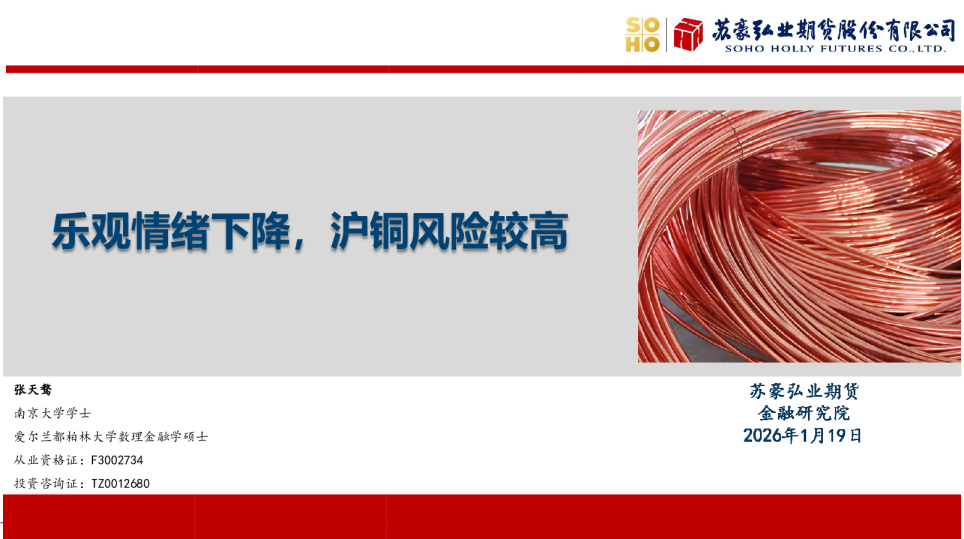 乐观情绪下降，沪铜风险较高