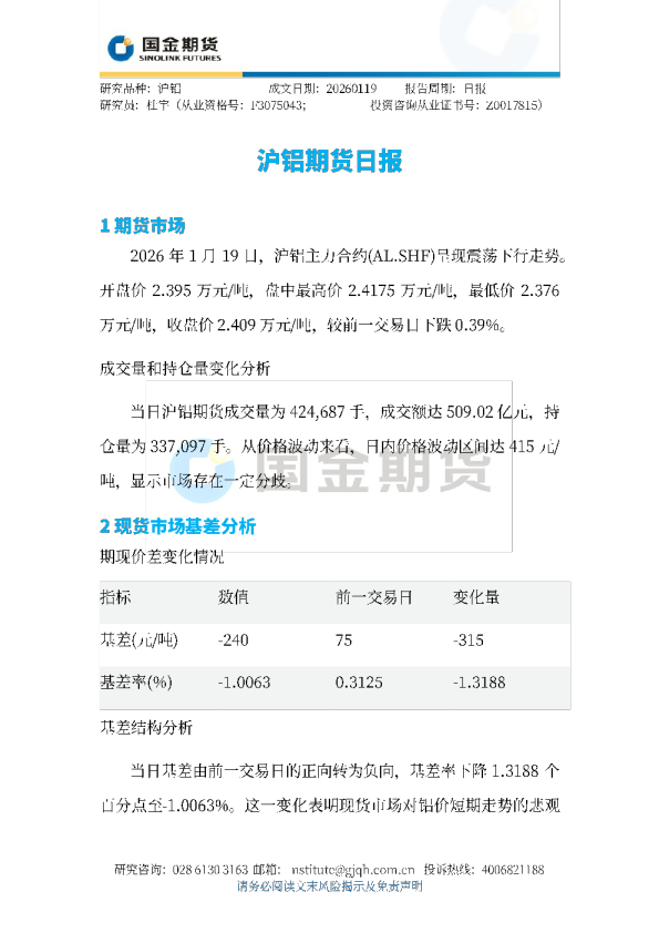 沪铝期货日报