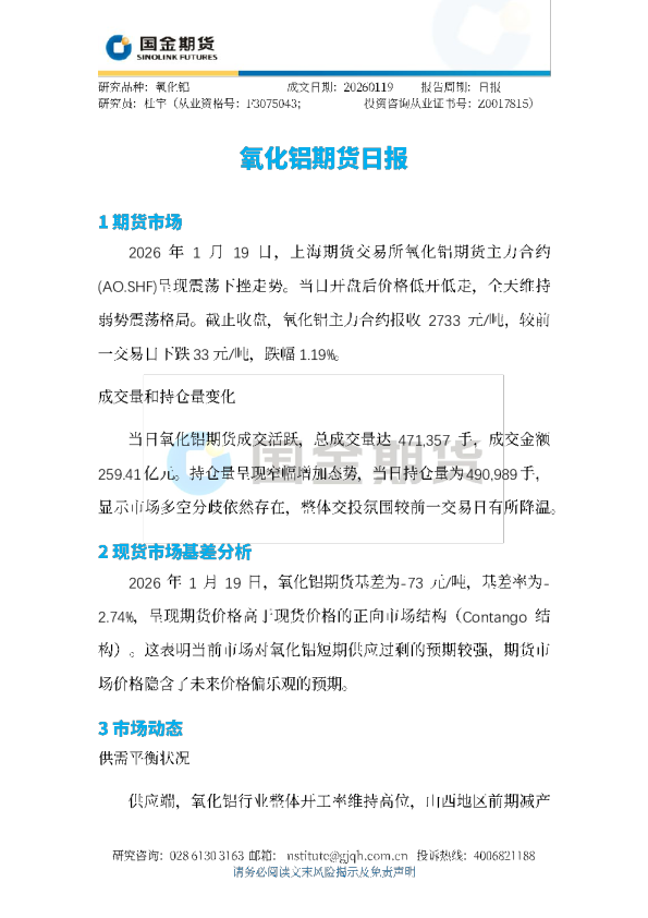 氧化铝期货日报