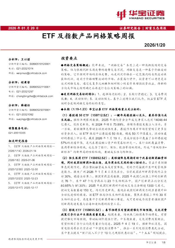 ETF及指数产品网格策略周报