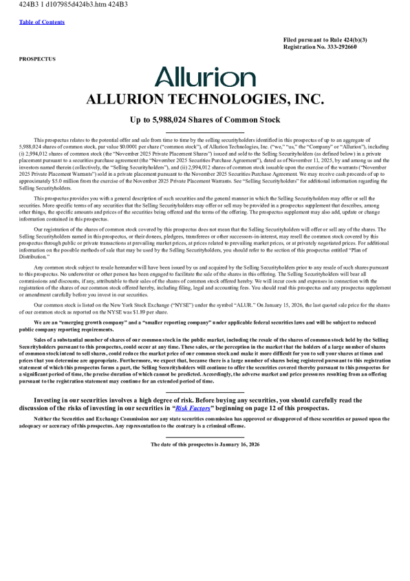 Allurion Technologies Inc美股招股说明书(2026-01-20版)