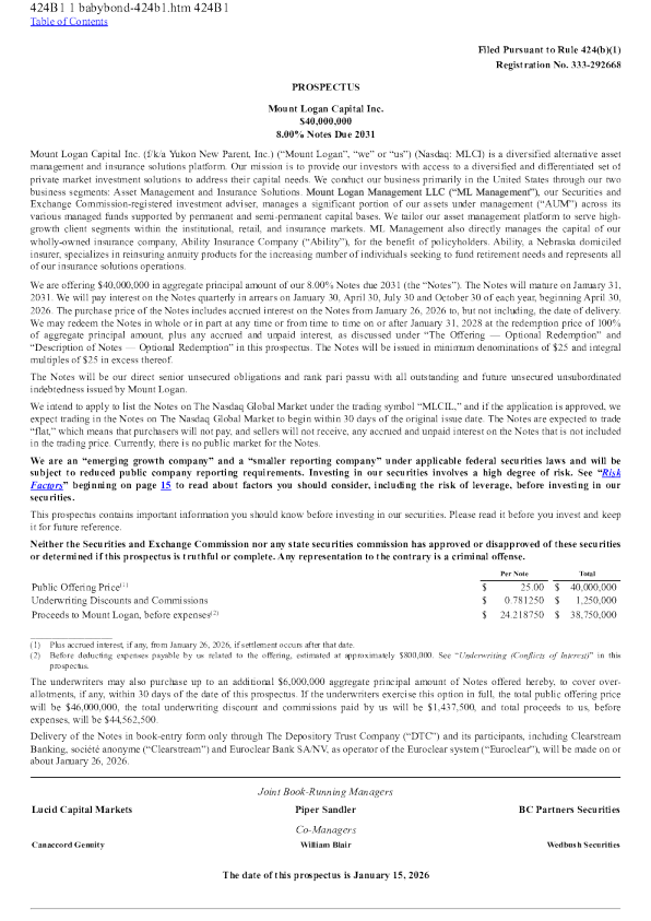 Mount Logan Capital Inc美股招股说明书(2026-01-20版)
