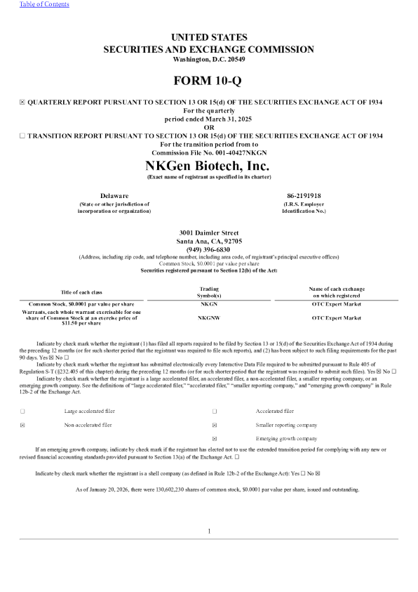 NKGen Biotech Inc 2026年季度报告