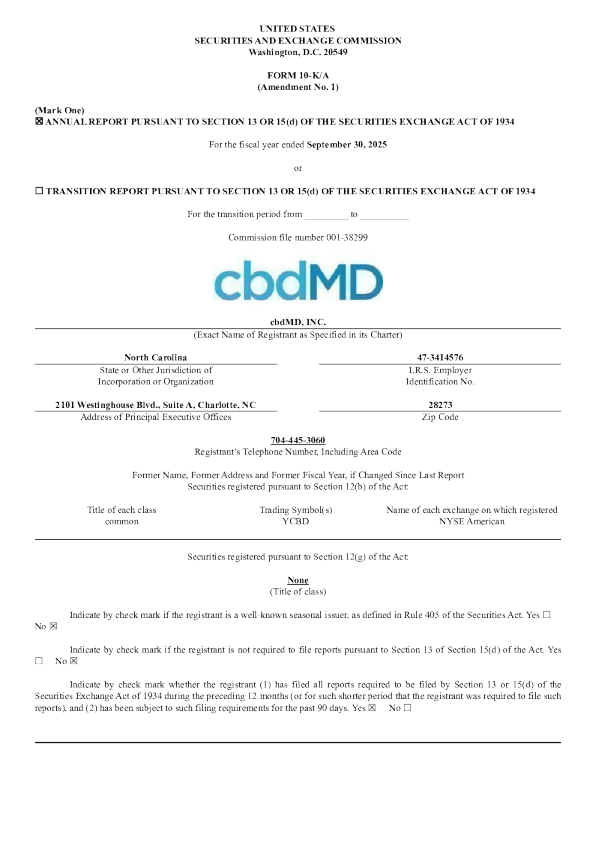 cbdMD公司2025年度报告