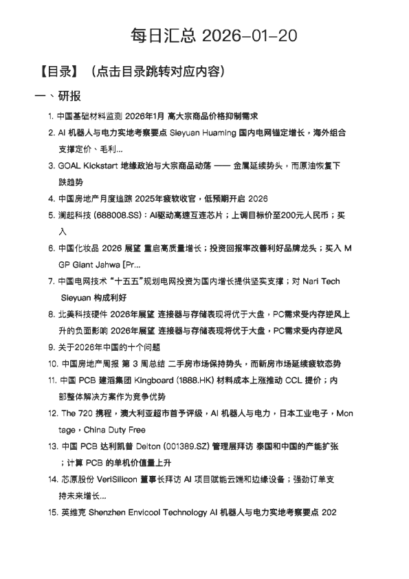 每日汇总 2026-01-20