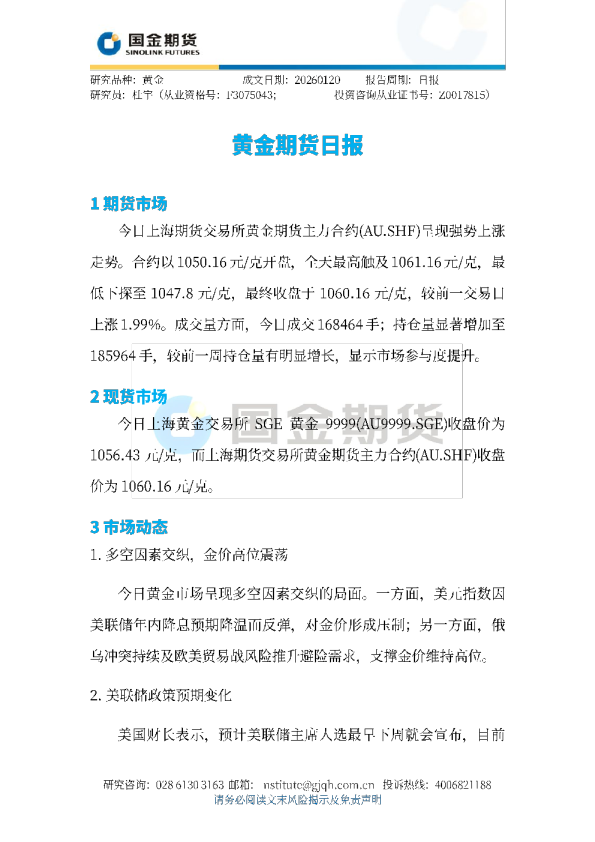 黄金期货日报