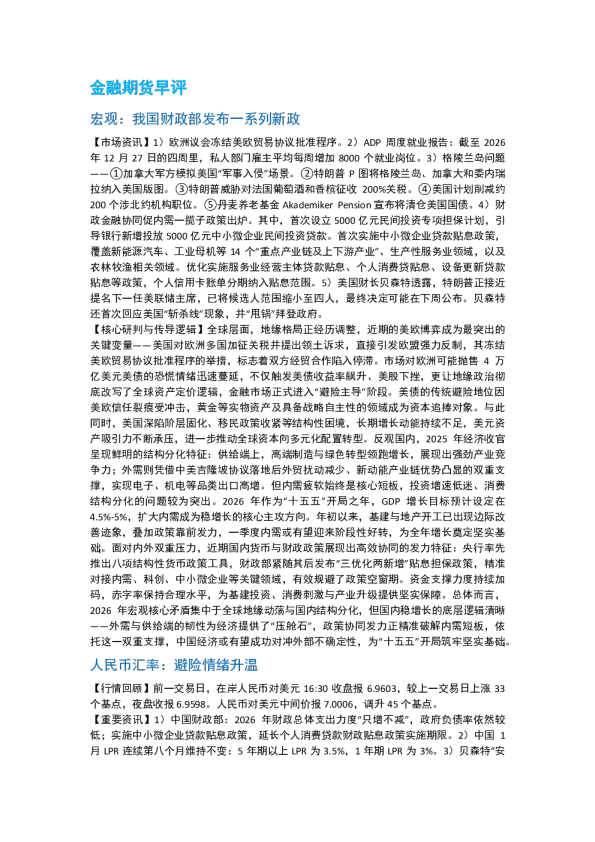 南华期货丨期市早餐2026.01.21