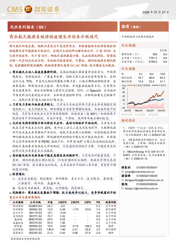 电力设备及新能源行业光伏系列报告(86)：商业航天能源系统将快速增长并迎来升级迭代
