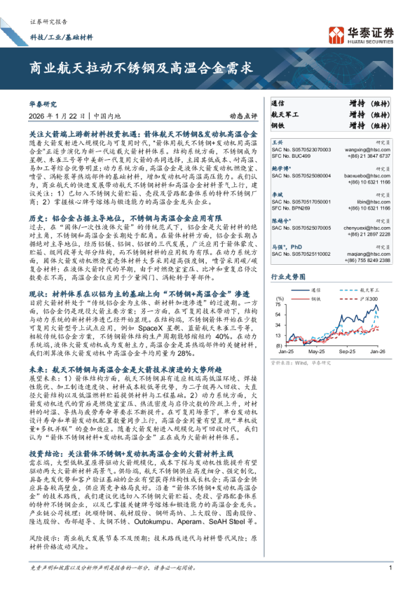 商业航天拉动不锈钢及高温合金需求