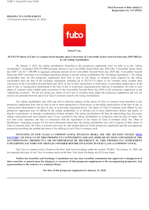 FuboTV Inc-美国股票招股说明书(2026-01-23版)