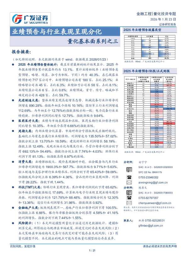 量化基本面系列之三：业绩预告与行业表现呈现分化