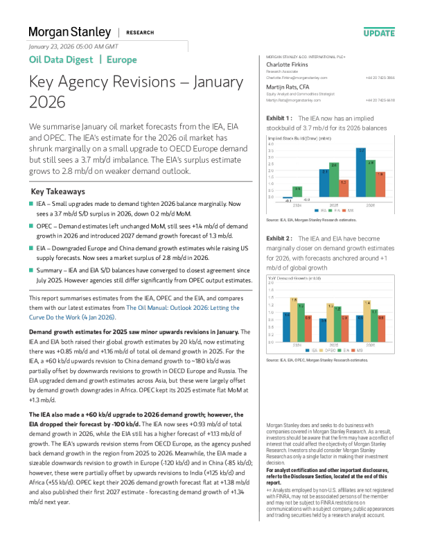 石油数据摘要 | 欧洲 主要机构修正 - 2026年1月