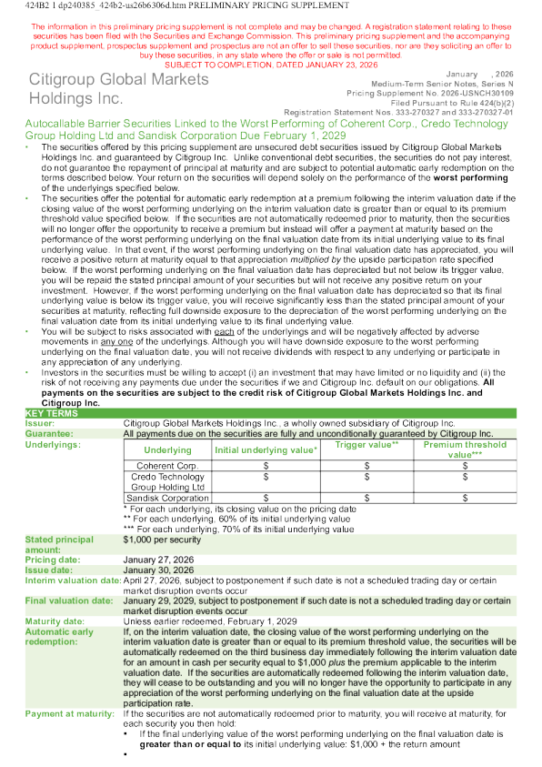 花旗集团美股招股说明书(2026-01-26版)