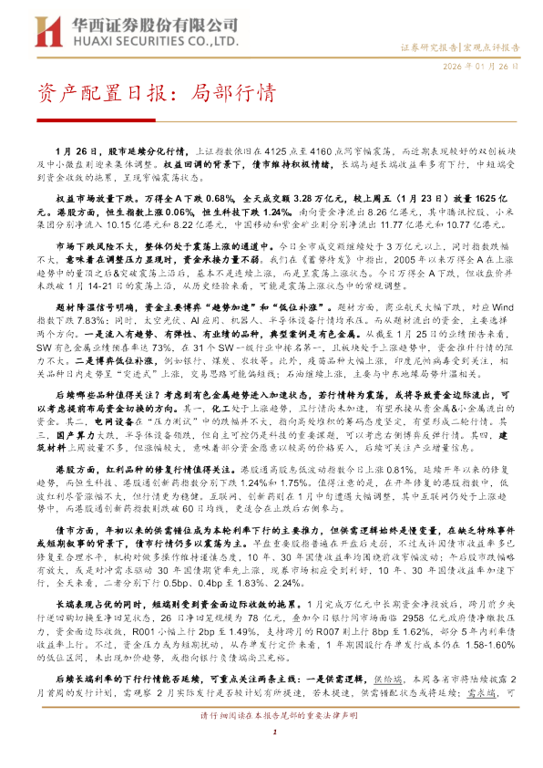 资产配置日报：局部行情