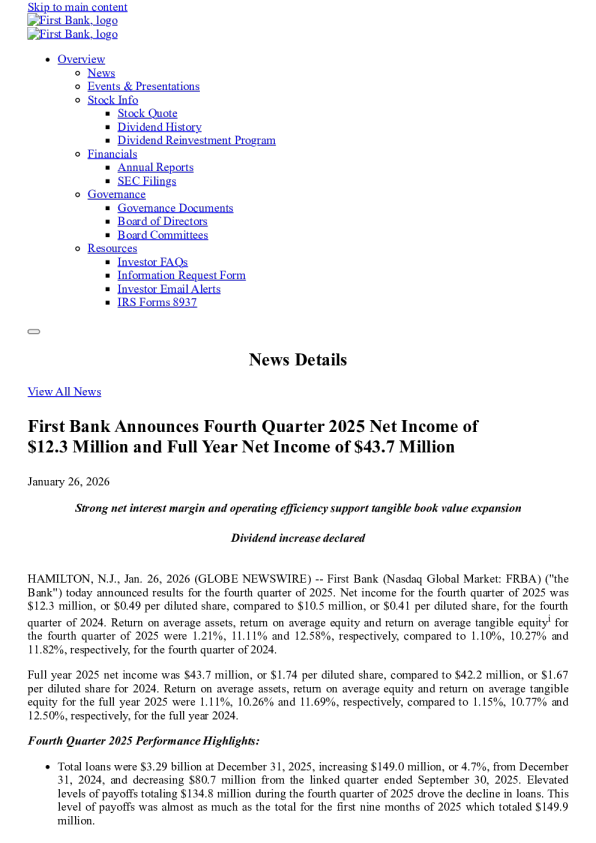 First Bank 2026年第四季度报告