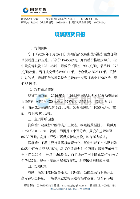 烧碱期货日报