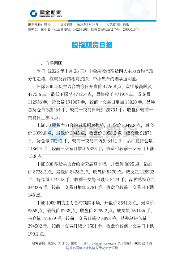 股指期货日报
