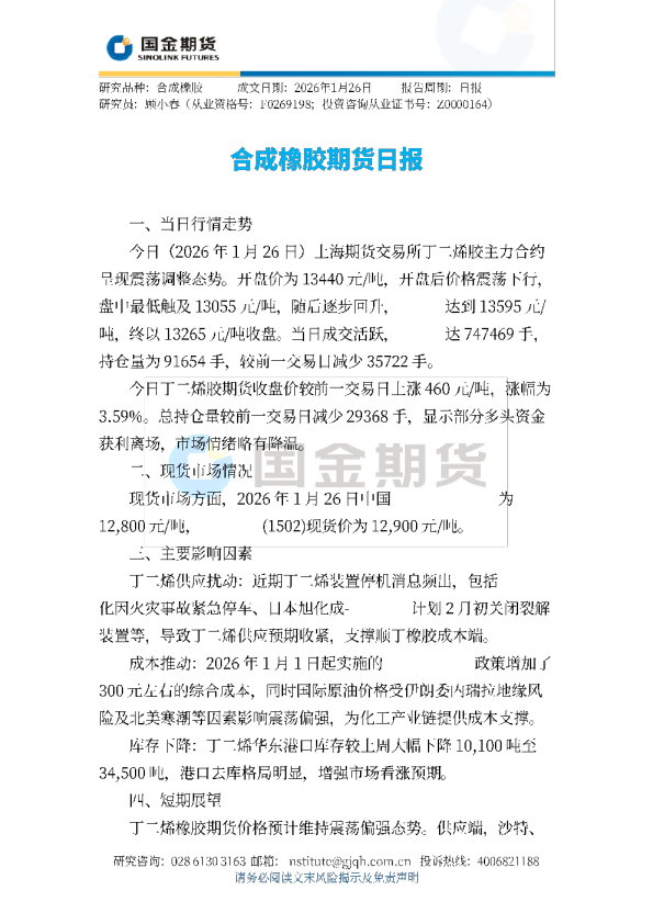 合成橡胶期货日报